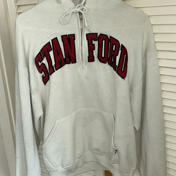 STANFORD🏫🌲HalfZip PullOverPatch HoodieKangaroo🦘Pockets The Wind of Freedom Blows - Picture 2 of 16